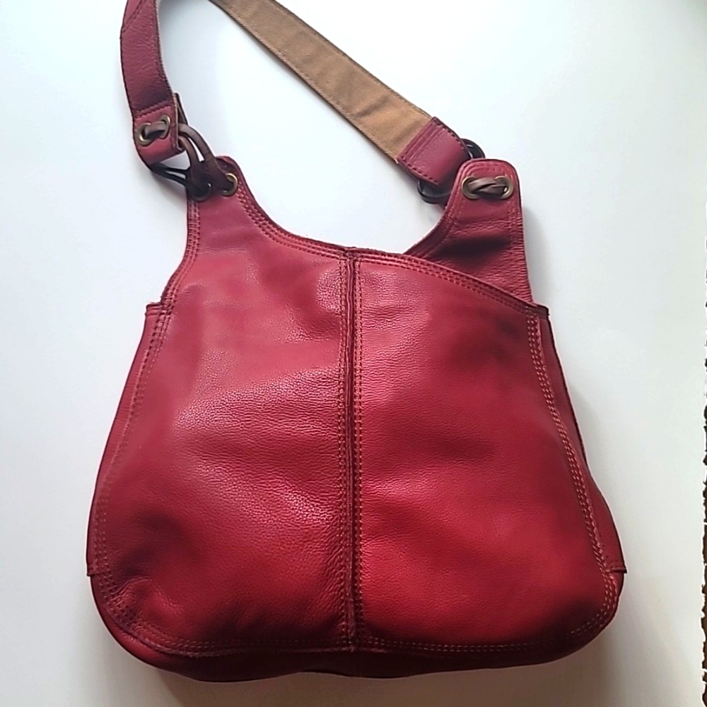 NWT Vintage Asymmetrical Leather Hobo Bag, LUCKY BRAND, Red - Picture 5 of 16